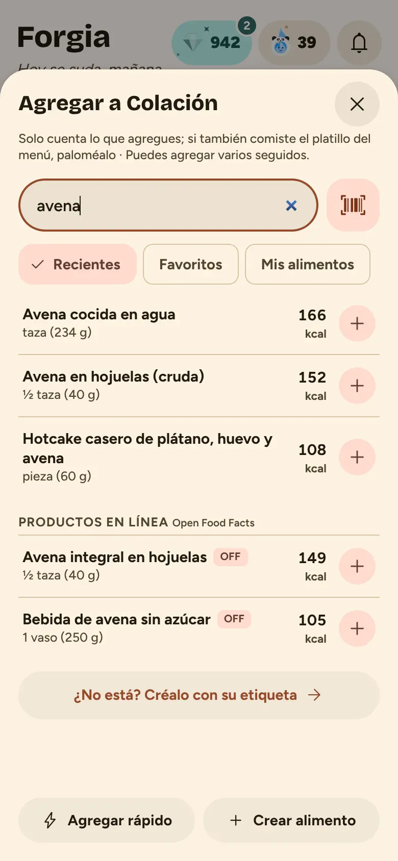 Buscador de alimentos con resultados