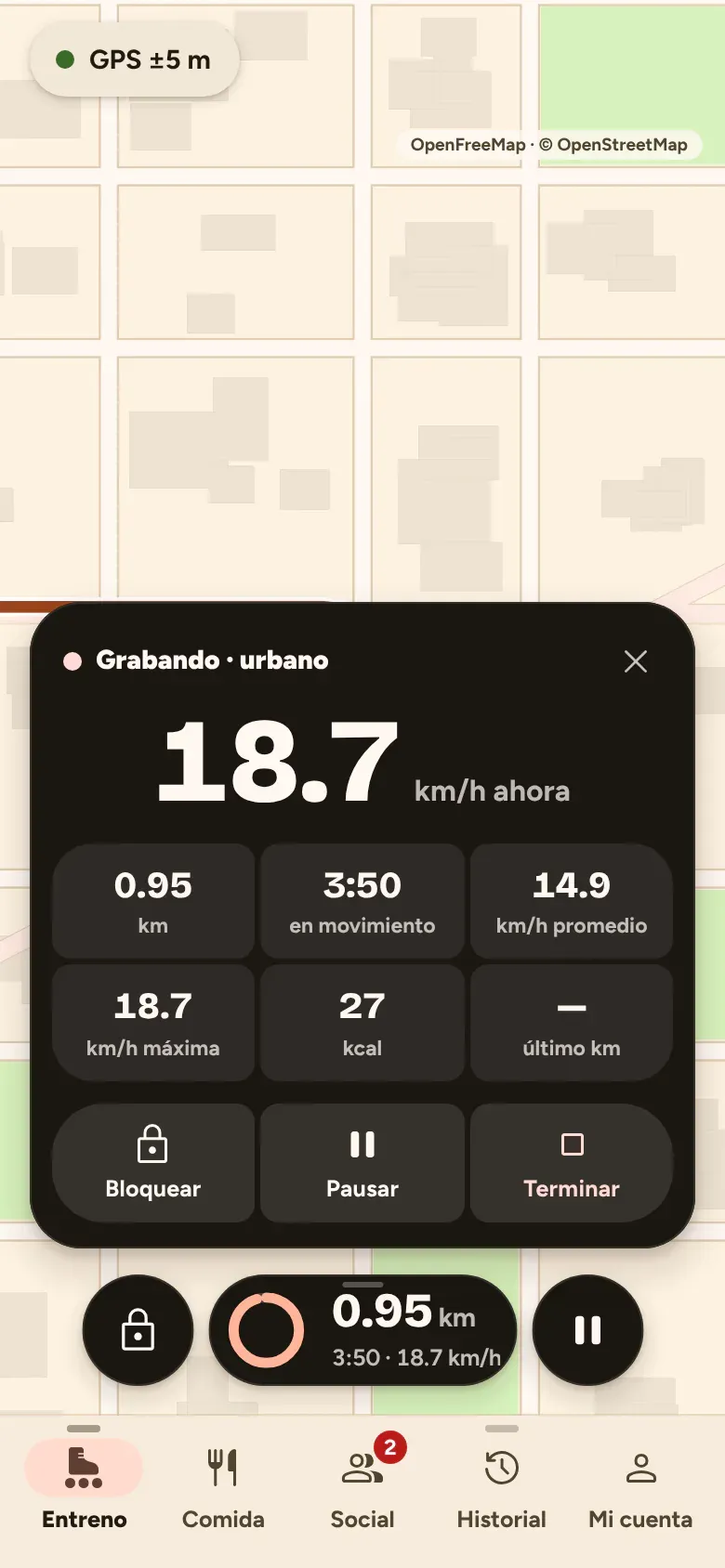 Tarjeta de la salida con velocidad y datos